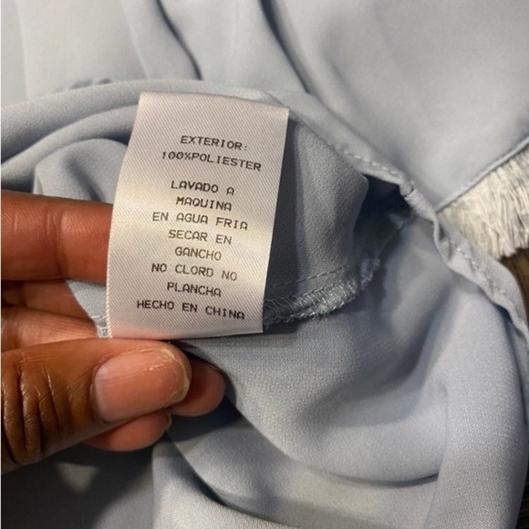 TCEC Ciara Fringe Off Shoulder Blouse bell sleeve light blue gray casual top L - Picture 6 of 8